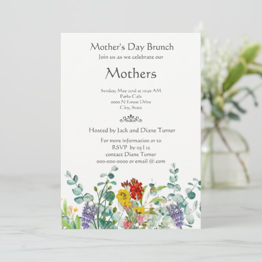 Wildflower Moederdag Brunch Holiday Uitnodiging (Staand voorkant)
