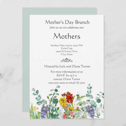 Wildflower Moederdag Brunch Holiday Uitnodiging (Voorkant / Achterkant)