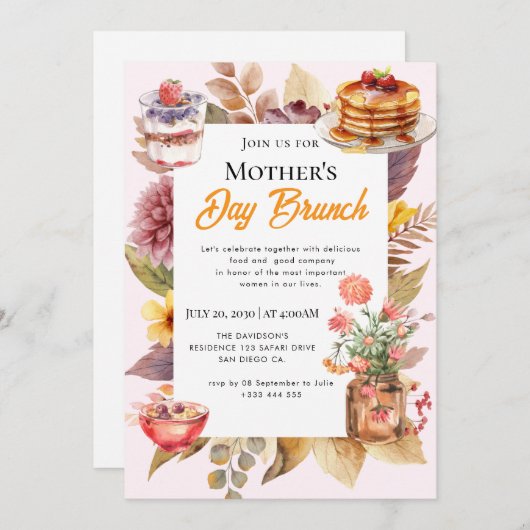 Wildflower Moederdag Brunch Uitnodigingen (Voorkant / Achterkant)