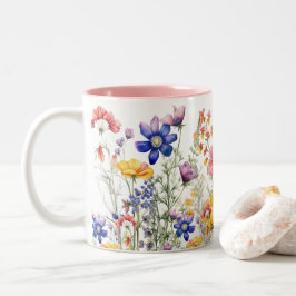Wildflower Mok, Flower Cup, Floral Coffee Cup Tweekleurige Koffiemok