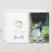 Wildflower monogram blue wedding photo QR Code Bedankkaart (Voorkant)