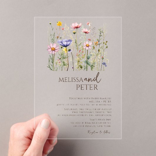 Wildflower Monogram bruiloft Acryl Uitnodigingen (Insitu (Draagbaar))