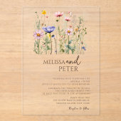 Wildflower Monogram bruiloft Acryl Uitnodigingen (Voorkant)