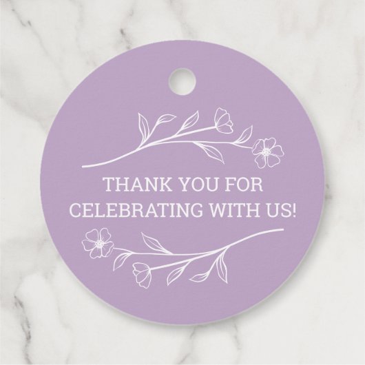 Wildflower Monogram Bruiloft Label in Lila (Achterkant)