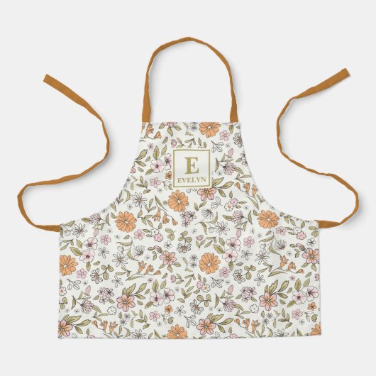 Wildflower monogram floral Apron Schort (Voorkant)