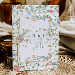 Wildflower Monogram Huwelijk Uitnodigingen Wikkel
