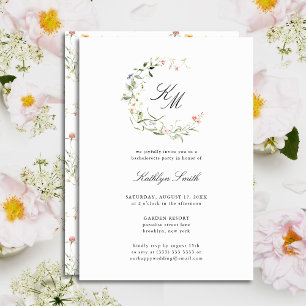 Wildflower Monogram Krans Bachelorette Party Kaart