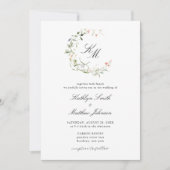 Wildflower Monogram krans Moderne tuin bruiloft Kaart (Voorkant)