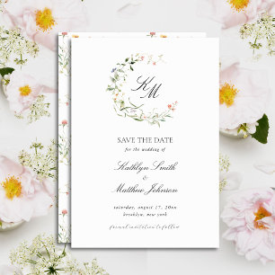 Wildflower Monogram krans Moderne tuin bruiloft Save The Date