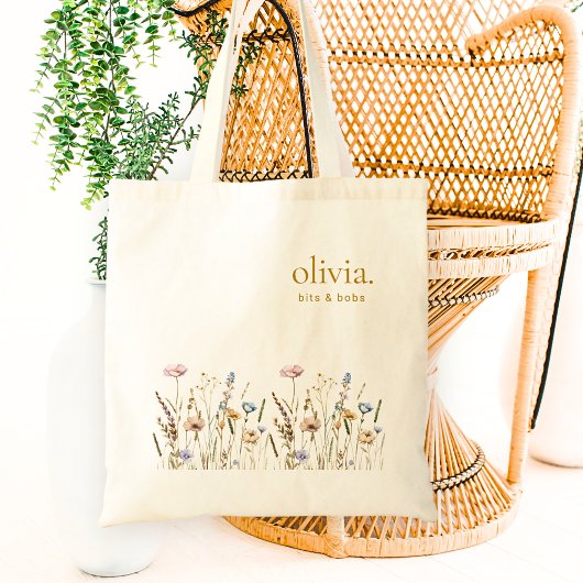 Wildflower Monogram Naam Elegant Bloemen Tote Bag