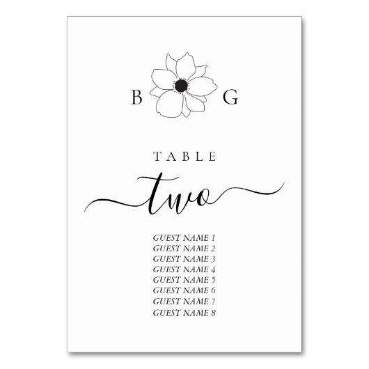 Wildflower Monogram Trouwtafel nummer Kaart (Achterkant)