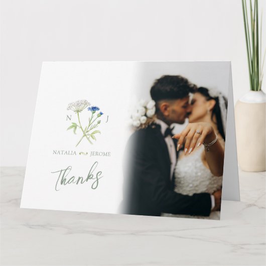 Wildflower monogram wedding photo QR Code Bedankkaart (Voorkant)