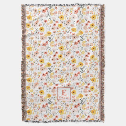 Wildflower Monogrammed Blanket Deken (Voorkant Verticaal)