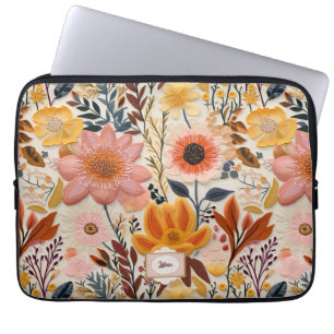 Wildflower Mooi Sinaasappel en Roze Monogram Laptop Sleeve
