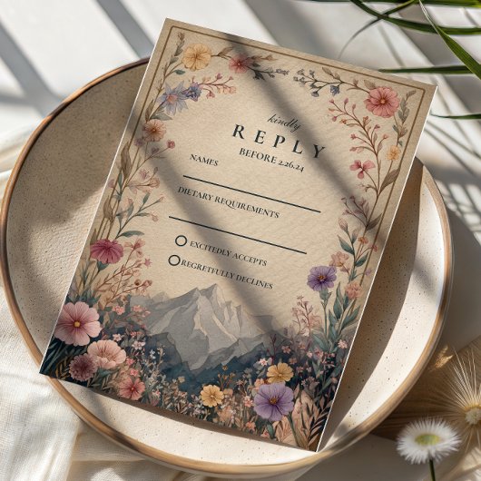 Wildflower Mountain Botanical Wedding RSVP Kaartje