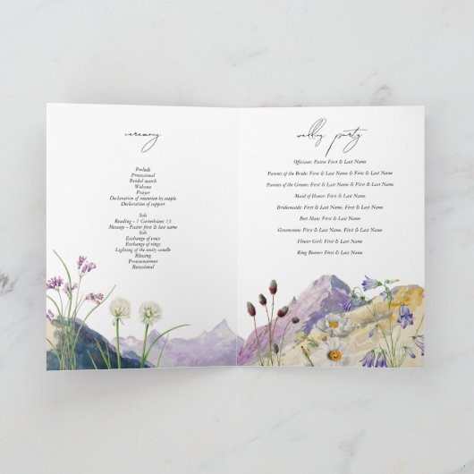 Wildflower Mountain Bruiloft Orde van Service Programma (Binnen)