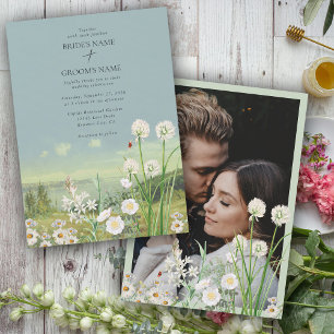 Wildflower Mountain Landschap Wedding Custom Foto Kaart
