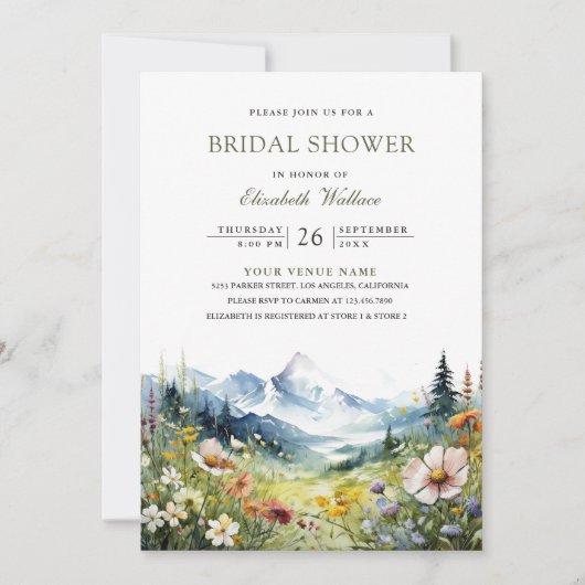 Wildflower Mountain Meadow QR Code Bridal Shower Kaart (Voorkant)