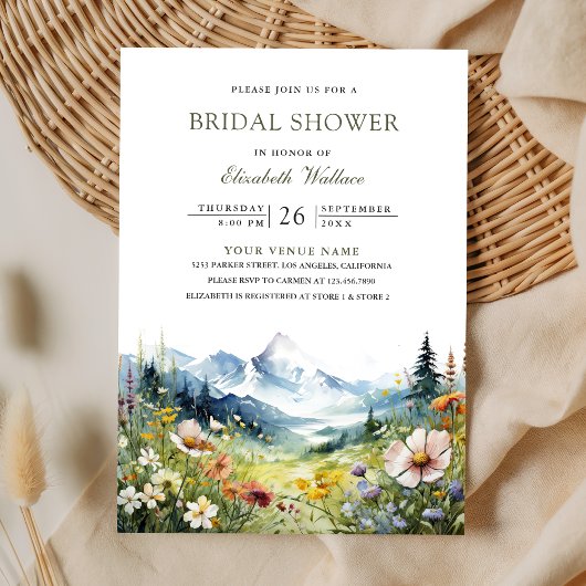 Wildflower Mountain Meadow QR Code Bridal Shower Kaart