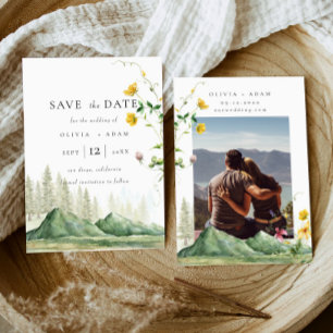 Wildflower Mountain Photo Flat Save The Date Kaart