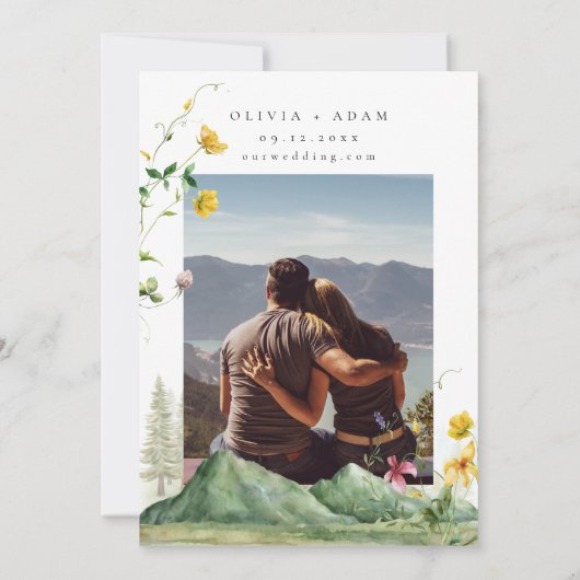Wildflower Mountain Photo Flat Save The Date Kaart (Achterkant)