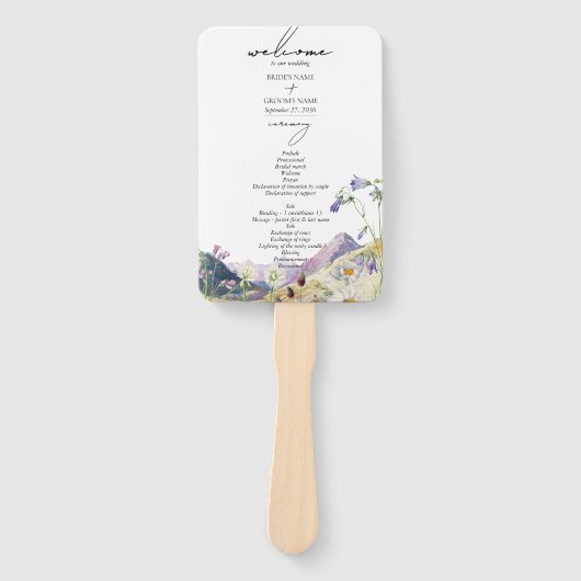 Wildflower Mountain-reisschema Trouwprogramma Handwaaier (Voorkant)