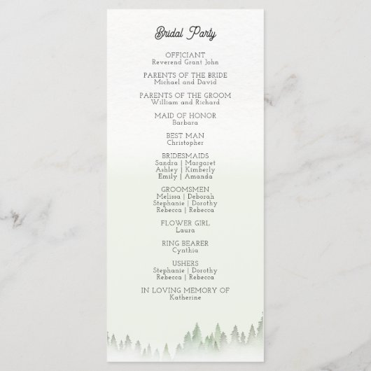 Wildflower Mountain Waterverf bruiloft Programmakaart (Achterkant)