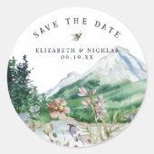 Wildflower Mountain | Weddenschap Save the Date Ronde Sticker (Voorkant)