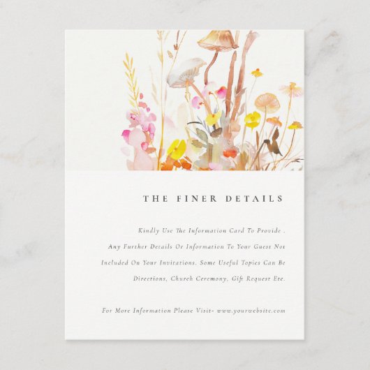 Wildflower Mushroom Herfst Botanische bruiloft Det Informatiekaartje (Voorkant)