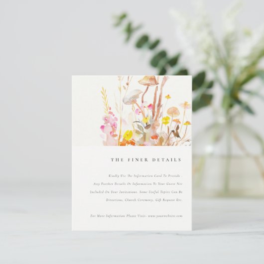 Wildflower Mushroom Herfst Botanische bruiloft Det Informatiekaartje (Staand voorkant)