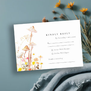 Wildflower Mushroom Herfst Leafy Wedding Receptie RSVP Kaartje