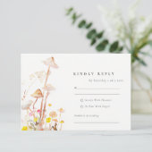 Wildflower Mushroom Herfst Leafy Wedding Receptie RSVP Kaartje (Staand voorkant)
