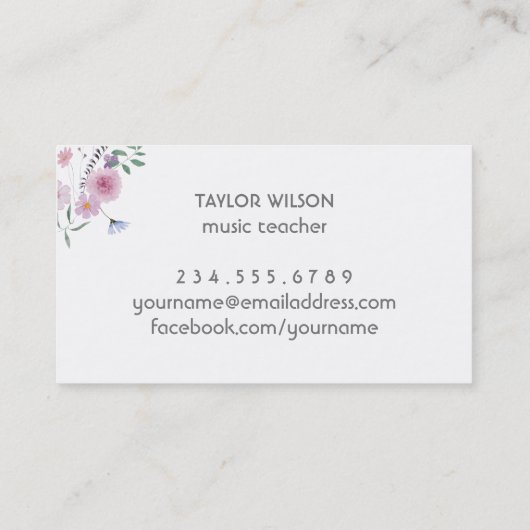 Wildflower Muziek Piano Visitekaartje (Achterkant)