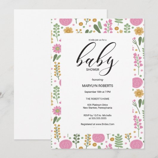 Wildflower Natural Bloom Lijst Nodig Baby shower u Kaart (Voorkant / Achterkant)