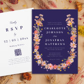 Wildflower Navy Blue Fall Wedding Kaart