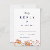 Wildflower Navy Verbrand Sinaasappel Herfst Trouwa RSVP Kaartje (Voorkant)