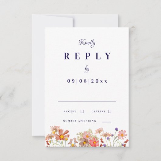 Wildflower Navy Verbrand Sinaasappel Herfst Trouwa RSVP Kaartje (Voorkant)