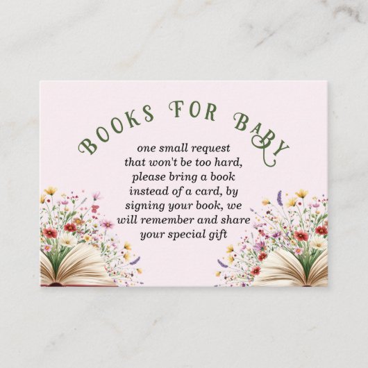 Wildflower Nieuw Chapter Baby shower Boeken voor B Informatiekaartje (Voorkant)
