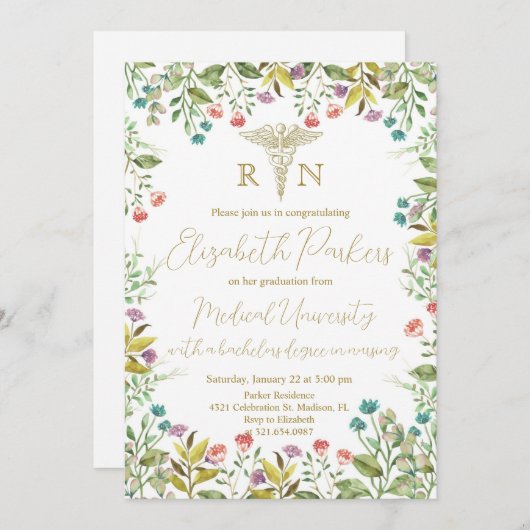 Wildflower Nursing Afstudeerfeest Kaart (Voorkant / Achterkant)