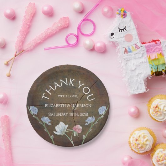 Wildflower Oak Wood Weddenschap Papieren Bordje (Feest)