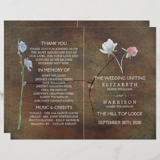 Wildflower Oak Wood Weddenschap Programma (Voorkant / Achterkant)