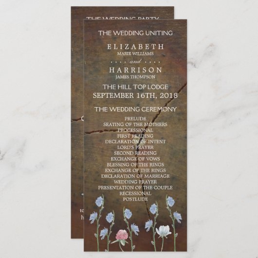 Wildflower Oak Wood Weddenschap Programma Programmakaart (Voorkant / Achterkant)