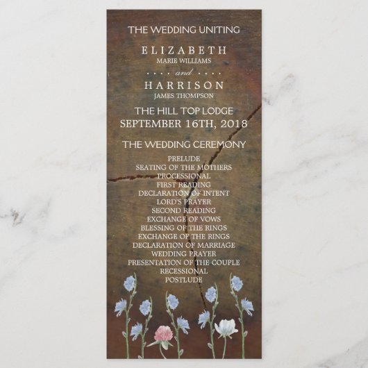 Wildflower Oak Wood Weddenschap Programma Programmakaart (Voorkant)