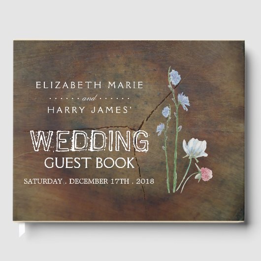 Wildflower Oak Wood Wedding Guest Book Gastenboek (Voorkant)
