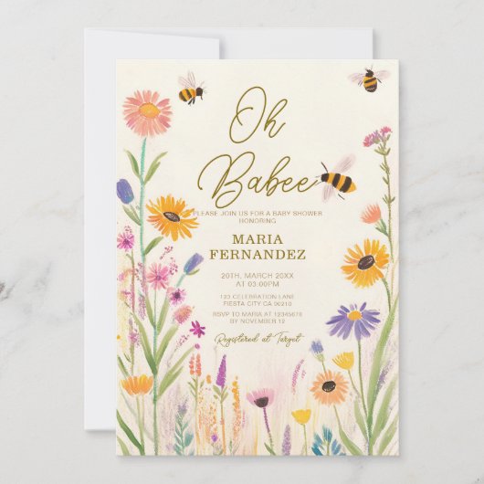 Wildflower Oh Babee Mama naar Bee Baby shower Kaart (Voorkant)