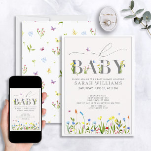 Wildflower Oh Baby Script Meisje Baby shower Kaart