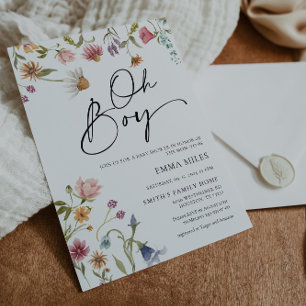Wildflower Oh Boy Baby shower Kaart