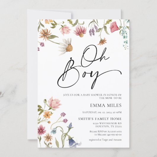 Wildflower Oh Boy Baby shower Kaart (Voorkant)