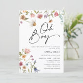 Wildflower Oh Boy Baby shower Kaart (Staand voorkant)