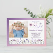 Wildflower Onederful 1e verjaardag foto uitnodigen Kaart (Staand voorkant)